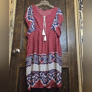 Chic Bohemian Red and Blue Midi Dress Butterfly Wing